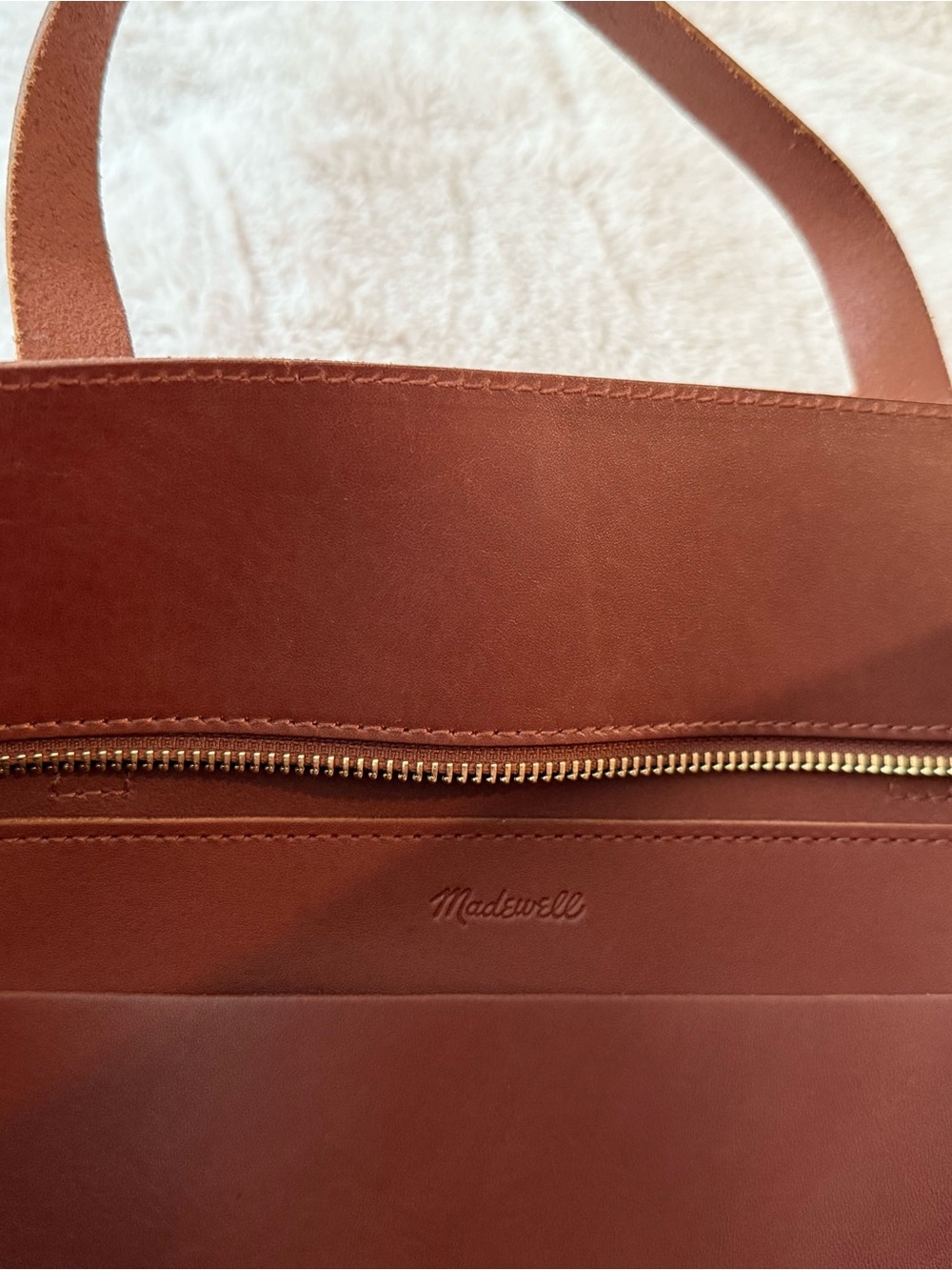 NWT Madewell The Zip-Top Essential Tote Leather Warm Cinnamon - Picture 12 of 14
